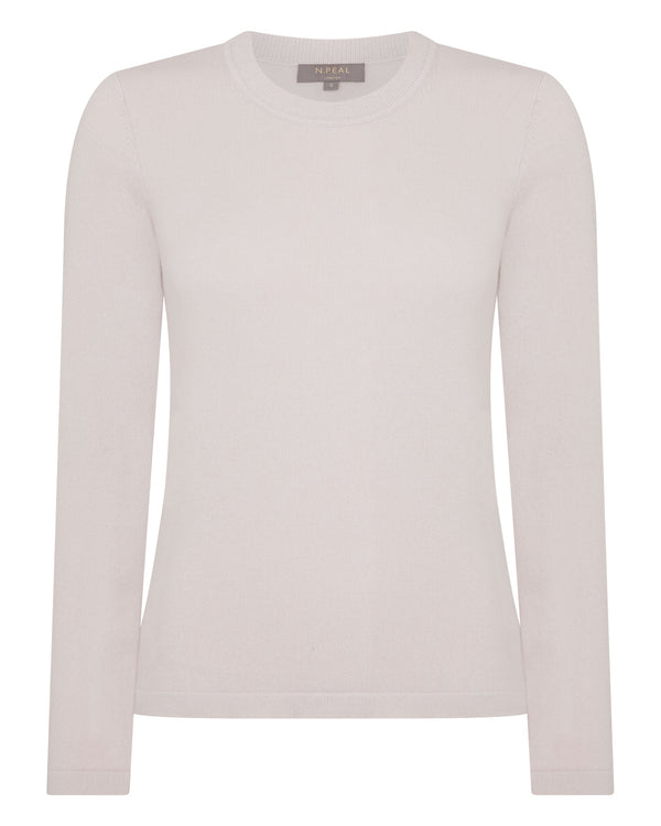 N.Peal Women's Hallie Round Neck Cashmere Jumper Snow Grey