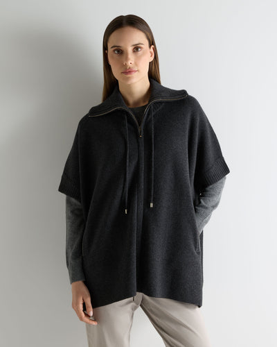 N.Peal Women's Milano Knitted Cashmere Cape Deep Charcoal Grey