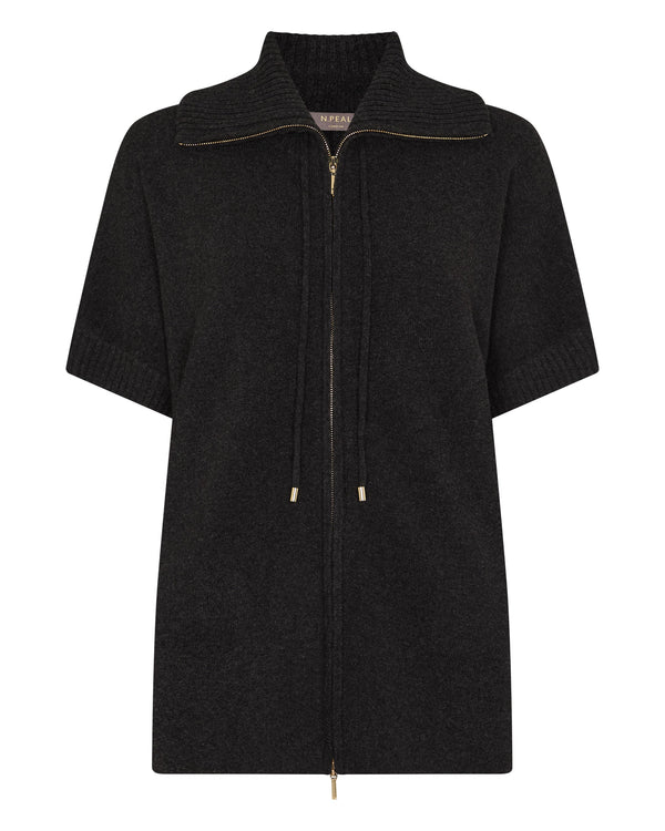 N.Peal Women's Milano Knitted Cashmere Cape Deep Charcoal Grey