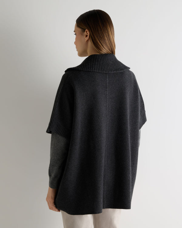 N.Peal Women's Milano Knitted Cashmere Cape Deep Charcoal Grey