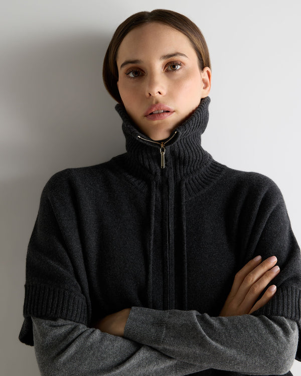 N.Peal Women's Milano Knitted Cashmere Cape Deep Charcoal Grey