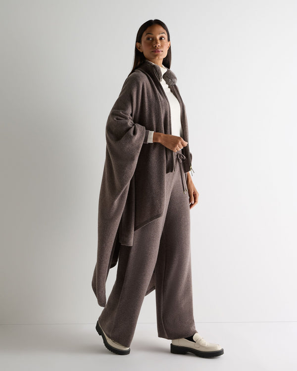 N.Peal Women's Honeycomb Full Zip Cashmere Jumper With Fur Trim Otter Brown