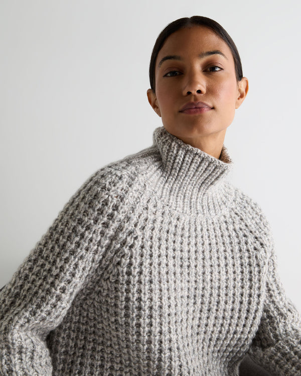 N.Peal Women's Super Chunky Rib Cashmere Jumper Flannel Grey Marl