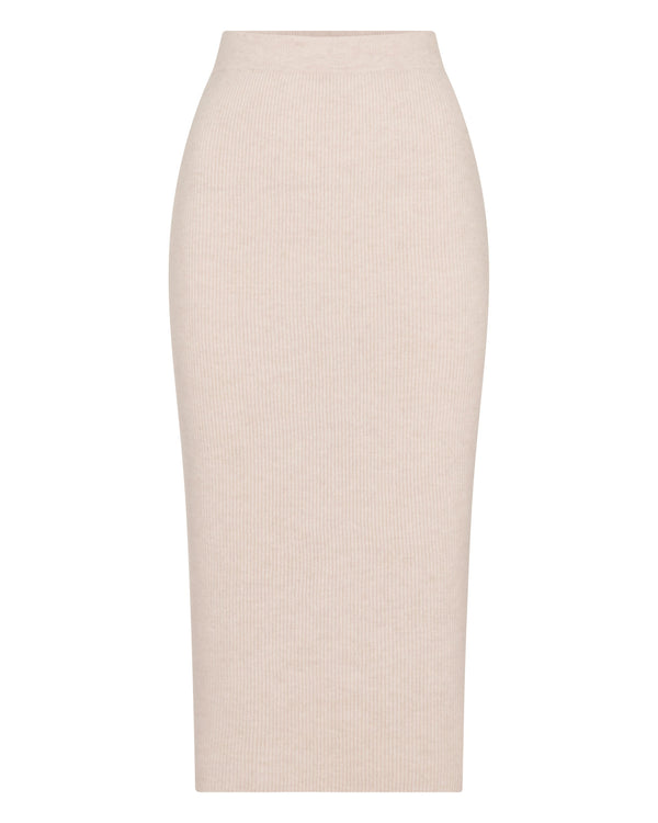 N.Peal Women's Rib Cashmere Skirt Ecru White