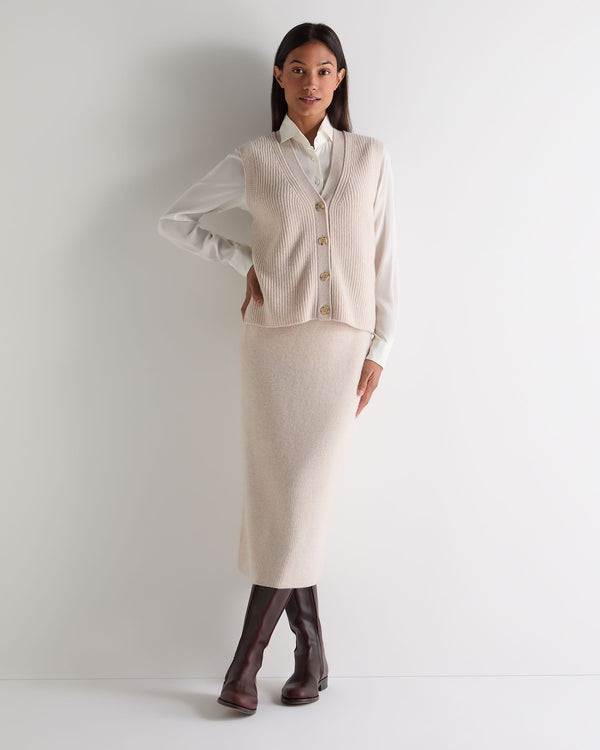 N.Peal Women's Rib Cashmere Skirt Ecru White