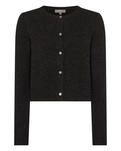 N.Peal Women's Chunky Crop Cashmere Cardigan Charcoal Grey Melange