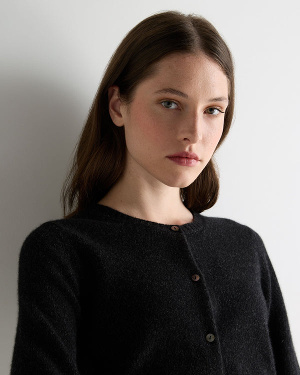 N.Peal Women's Chunky Crop Cashmere Cardigan Charcoal Grey Melange