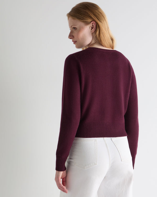 N.Peal Women's Chunky Crop Cashmere Cardigan Bordeaux Red