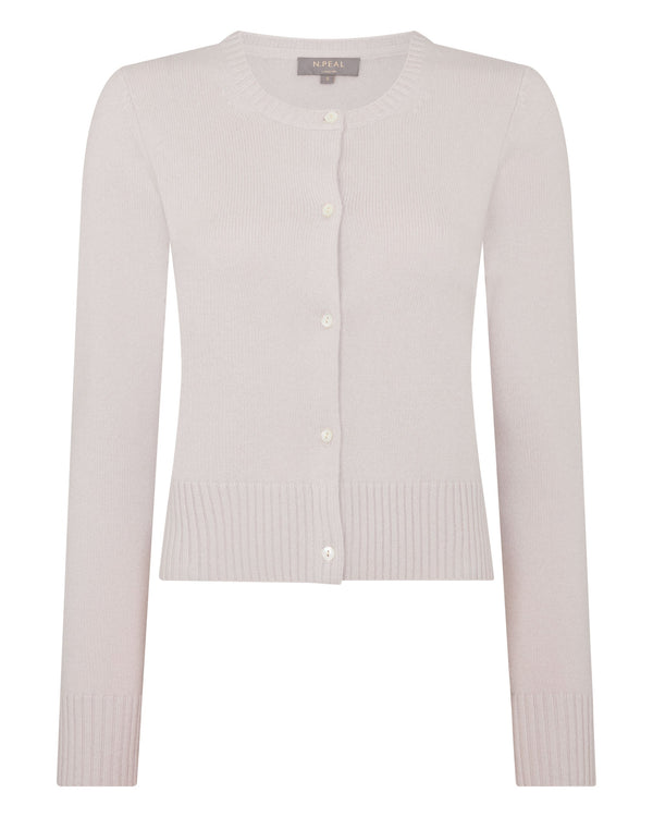 N.Peal Women's Chunky Crop Cashmere Cardigan Snow Grey