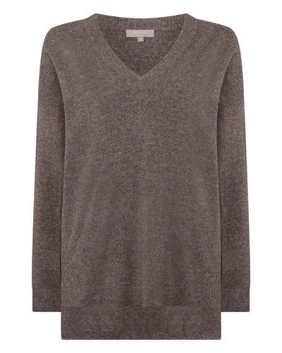 N.Peal Women's Longline V Neck Cashmere Jumper Otter Brown
