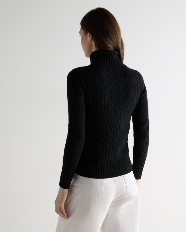 N.Peal Women's Adelyn Cable Roll Cashmere Jumper Black