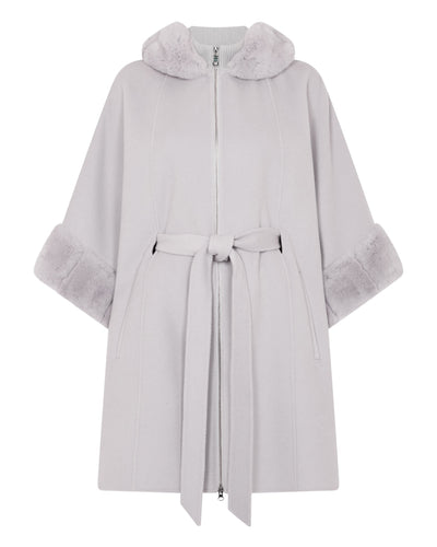 N.Peal Women's Poppy Cape With Fur Trim Snow Grey