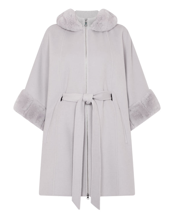N.Peal Women's Poppy Cape With Fur Trim Snow Grey