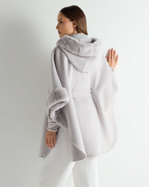 N.Peal Women's Poppy Cape With Fur Trim Snow Grey