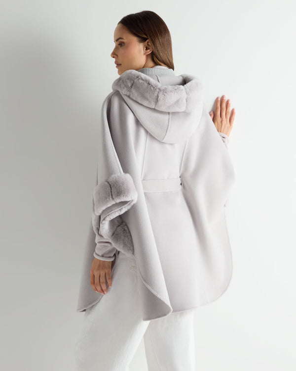 N.Peal Women's Poppy Cape With Fur Trim Snow Grey