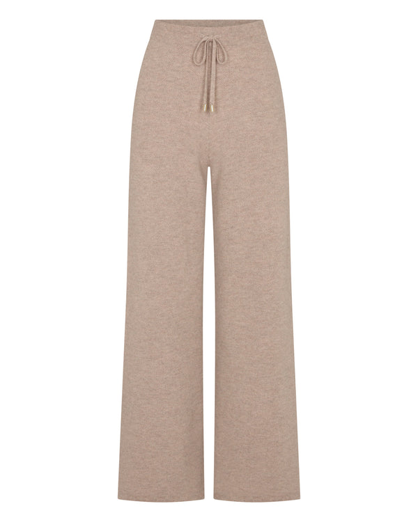 N.Peal Women's Honeycomb Knit Cashmere Trouser Oatmeal Brown