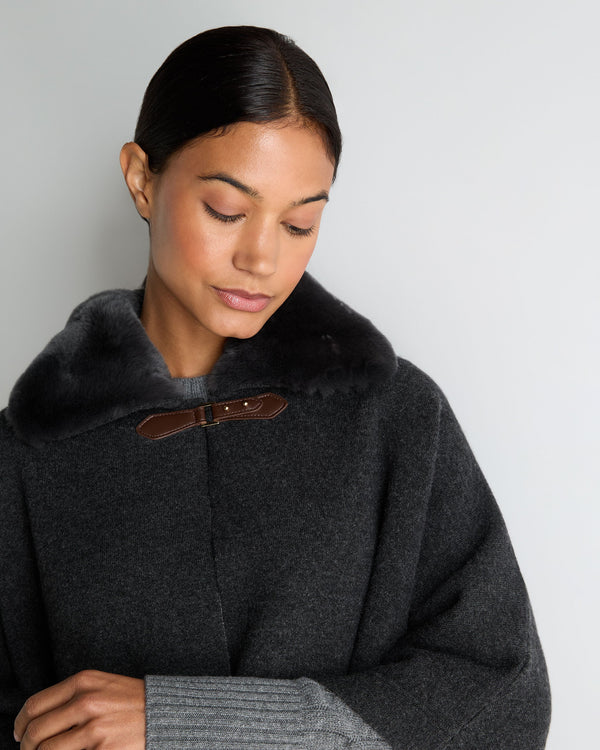N.Peal Women's Rex Collar Cape Dark Graphite Grey