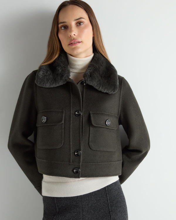 N.Peal Women's Rosie Rex Collared Jacket Green