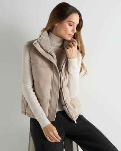 N.Peal Women's Reversible Rex Gilet Beige Brown