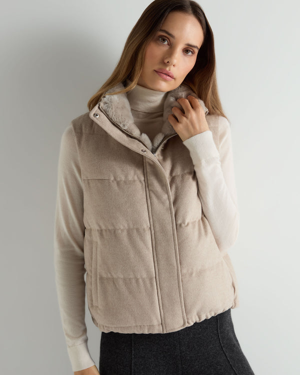 N.Peal Women's Reversible Rex Gilet Beige Brown