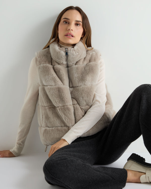 N.Peal Women's Reversible Rex Gilet Beige Brown