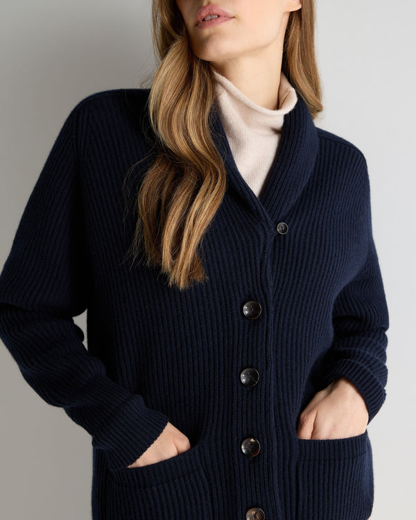N.Peal Women's Kensington Cashmere Cardigan Navy Blue