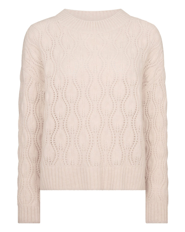 N.Peal Women's Chunky Lace Stitch Cashmere Jumper Ecru White
