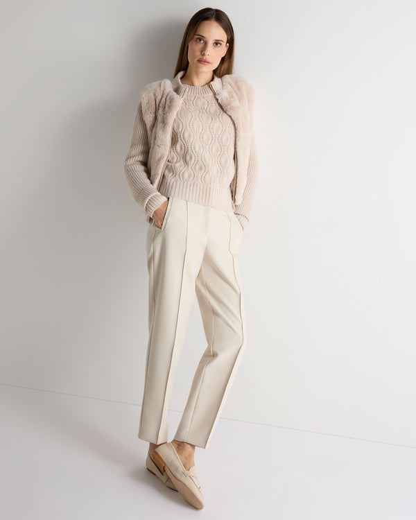 N.Peal Women's Chunky Lace Stitch Cashmere Jumper Ecru White