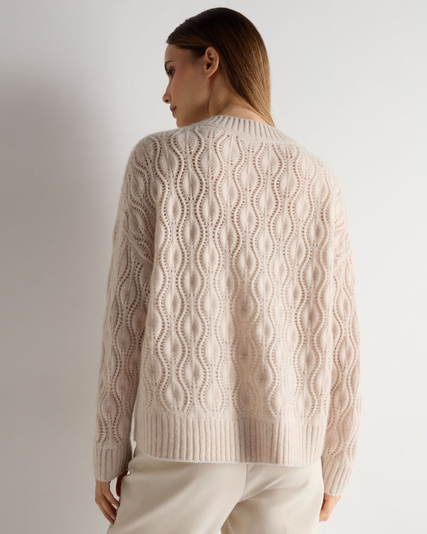 N.Peal Women's Chunky Lace Stitch Cashmere Jumper Ecru White