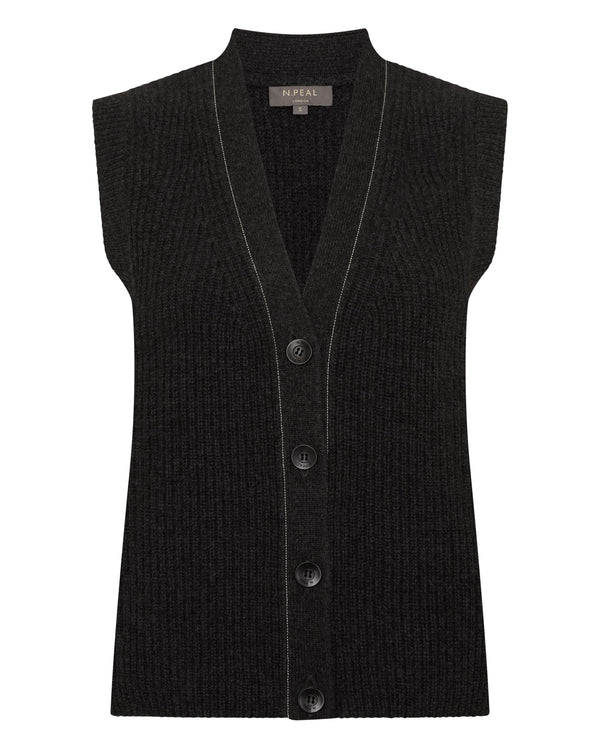 N.Peal Women's V Neck Cashmere Tank Top Deep Charcoal Grey