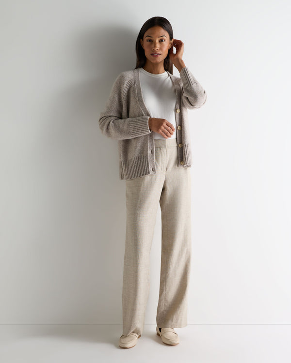 N.Peal Women's Relaxed V Neck Cashmere Cardigan Basilica Beige Brown Marl
