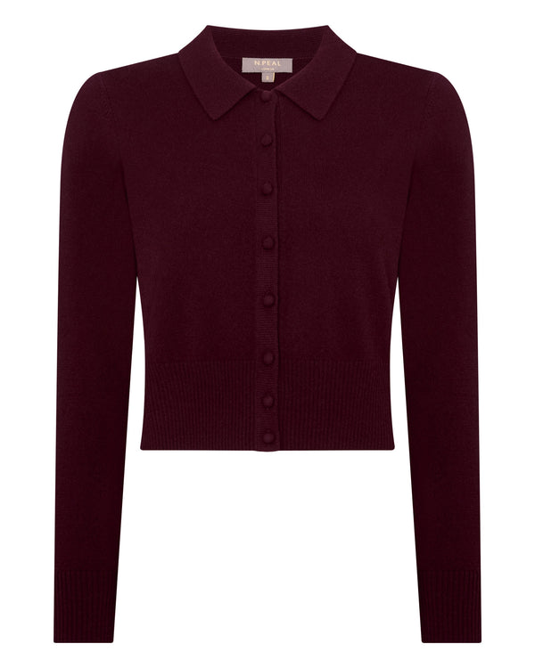 N.Peal Women's Thea Collared Cashmere Cardigan Bordeaux Red