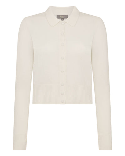 N.Peal Women's Thea Collared Cashmere Cardigan New Ivory White