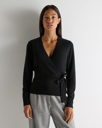 N.Peal Women's Arabella Wrap Cashmere Cardigan Black