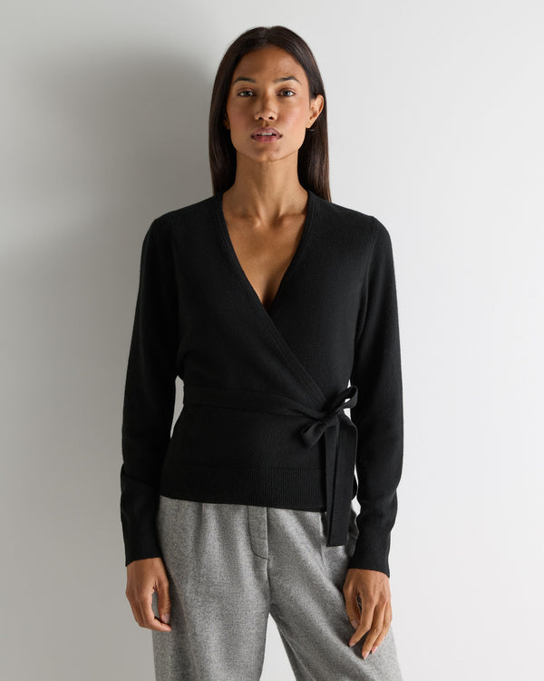 N.Peal Women's Arabella Wrap Cashmere Cardigan Black