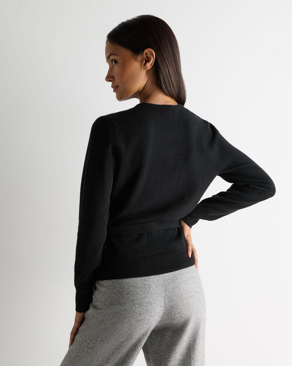 N.Peal Women's Arabella Wrap Cashmere Cardigan Black