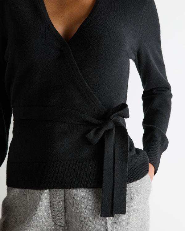 N.Peal Women's Arabella Wrap Cashmere Cardigan Black