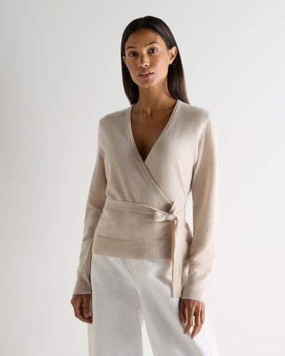 N.Peal Women's Arabella Wrap Cashmere Cardigan Ecru White