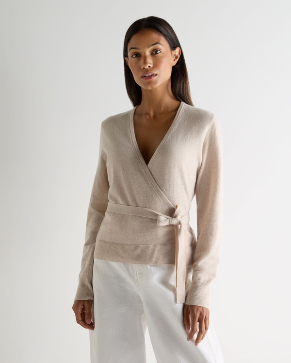 N.Peal Women's Arabella Wrap Cashmere Cardigan Ecru White