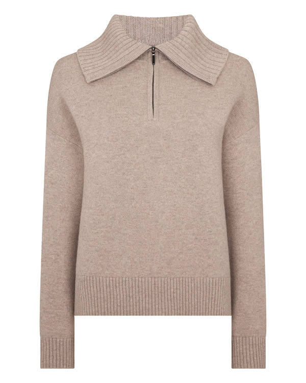N.Peal Women's Cashmere Half Zip Cashmere Jumper Oatmeal Brown