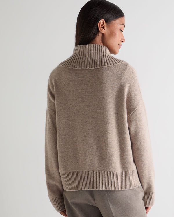 N.Peal Women's Cashmere Half Zip Cashmere Jumper Oatmeal Brown