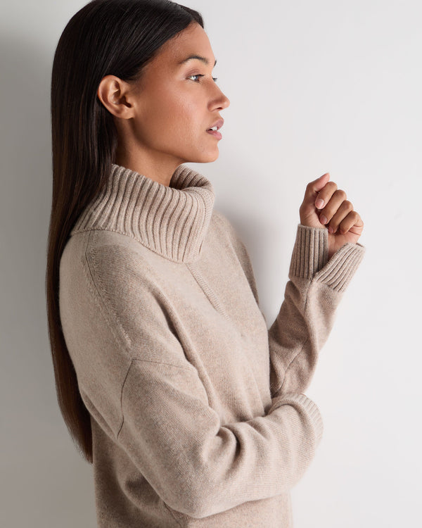 N.Peal Women's Cashmere Half Zip Cashmere Jumper Oatmeal Brown