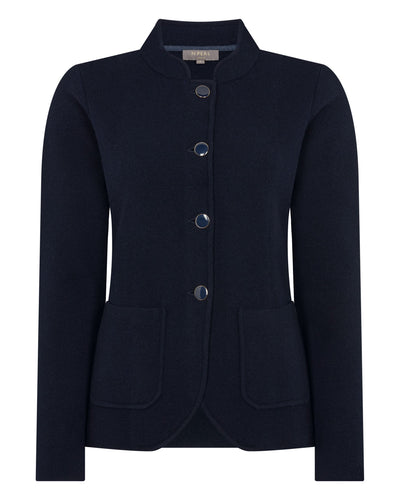 N.Peal Women's Nehru Collar Cashmere Jacket Navy Blue