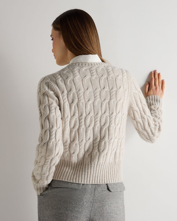N.Peal Women's Cable Cashmere Cardigan Ash Grey Marl