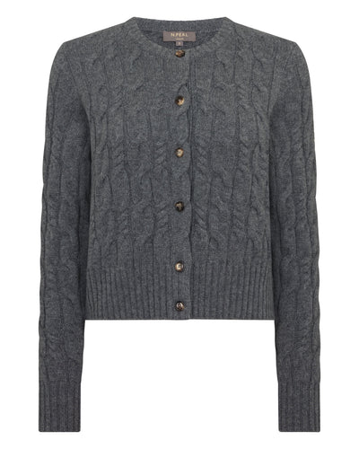 N.Peal Women's Cable Cashmere Cardigan Elephant Grey