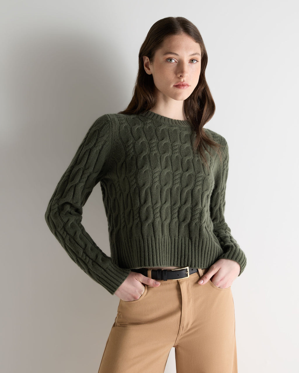 Women's Cable Cashmere Jumper Army Green