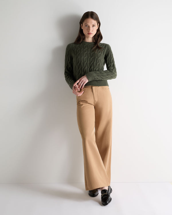 N.Peal Women's Cable Cashmere Jumper Army Green