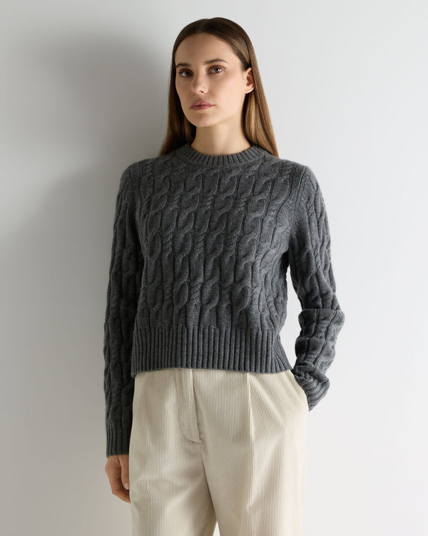 N.Peal Women's Cable Cashmere Jumper Elephant Grey