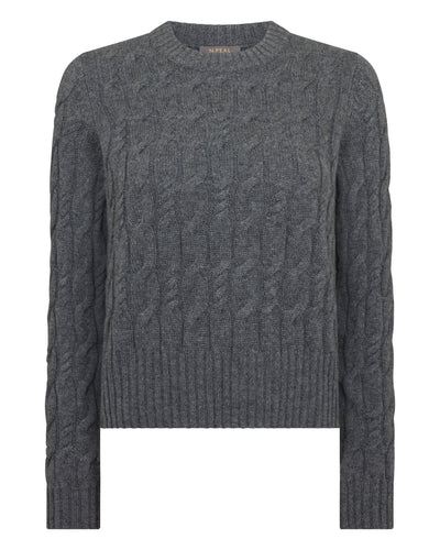 N.Peal Women's Cable Cashmere Jumper Elephant Grey