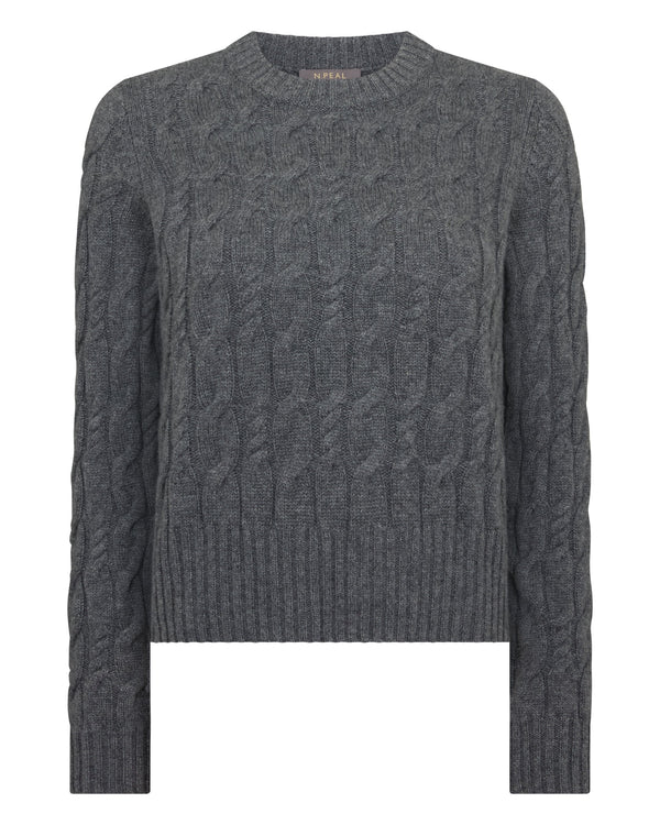 N.Peal Women's Cable Cashmere Jumper Elephant Grey